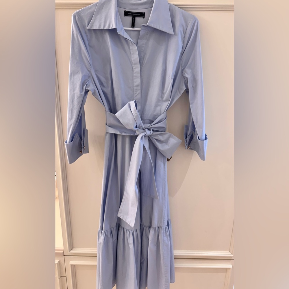 BCBGMaxAzria Light Blue Tie-Waist Shirt Dress